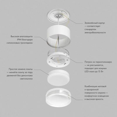 Denkirs AQUA DK-DH2610-WH точечный встраиваемый влагозащищенный светильник GX53 белый Denkirs AQUA DK-DH2610-WH точечный встраиваемый влагозащищенный светильник GX53 белый