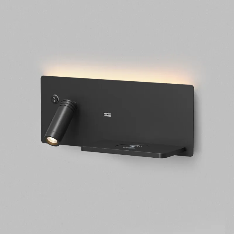 Бра CHARGELUX DK5093-BK с беспроводной зарядкой и USB-A, 3000 К, правое, черное